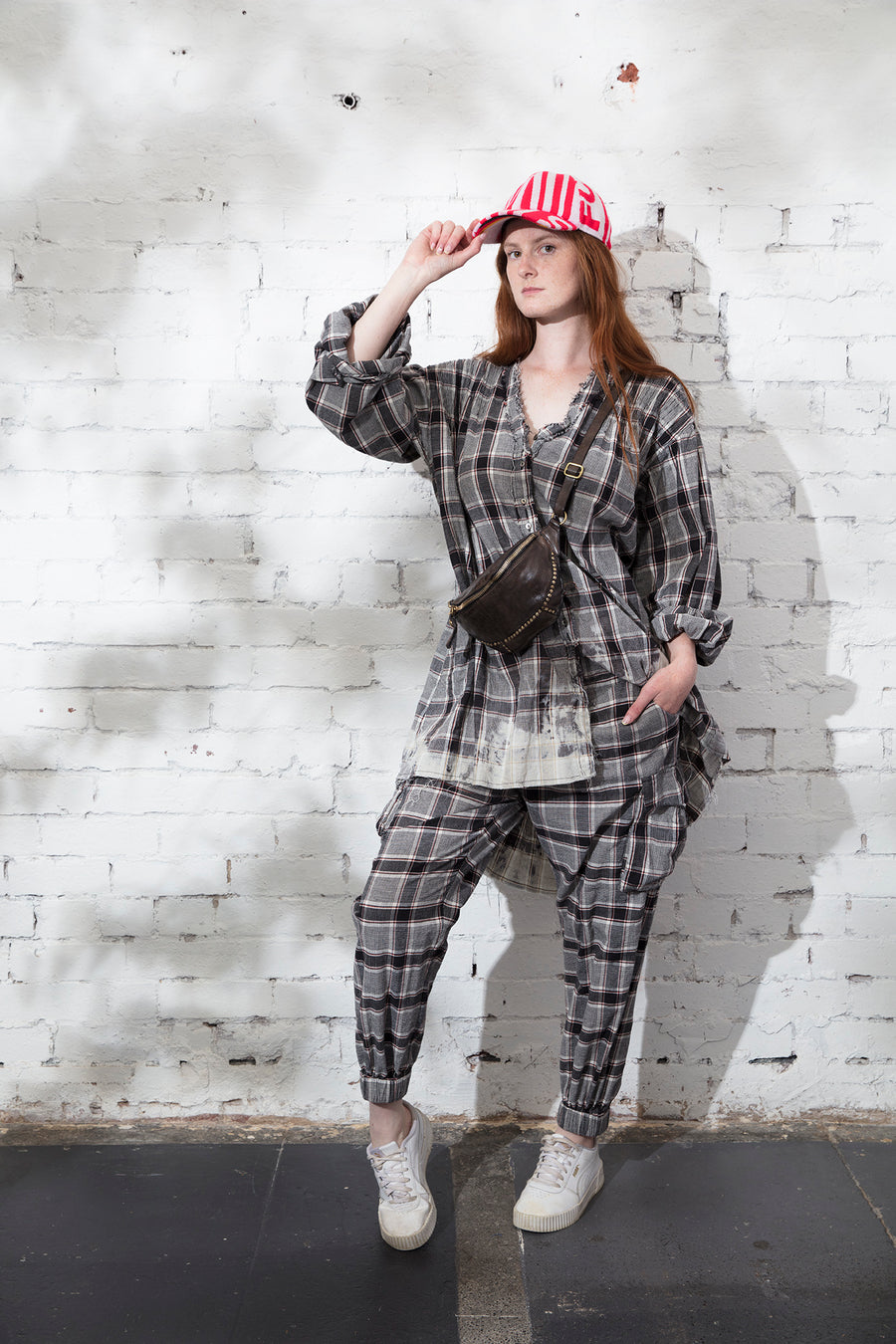 Cargo style pants (Linen) - tartan check