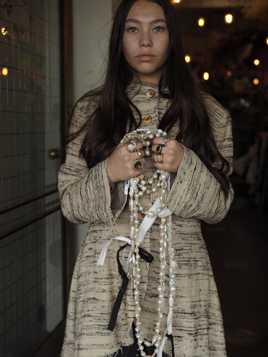 Mid length Tux Style Riding Jacket (Silk) - Natural / Black