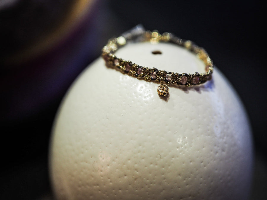 Precious Rosetta Hand Loom Bracelet (Sterling Silver Gold Plated) Pink Sapphire