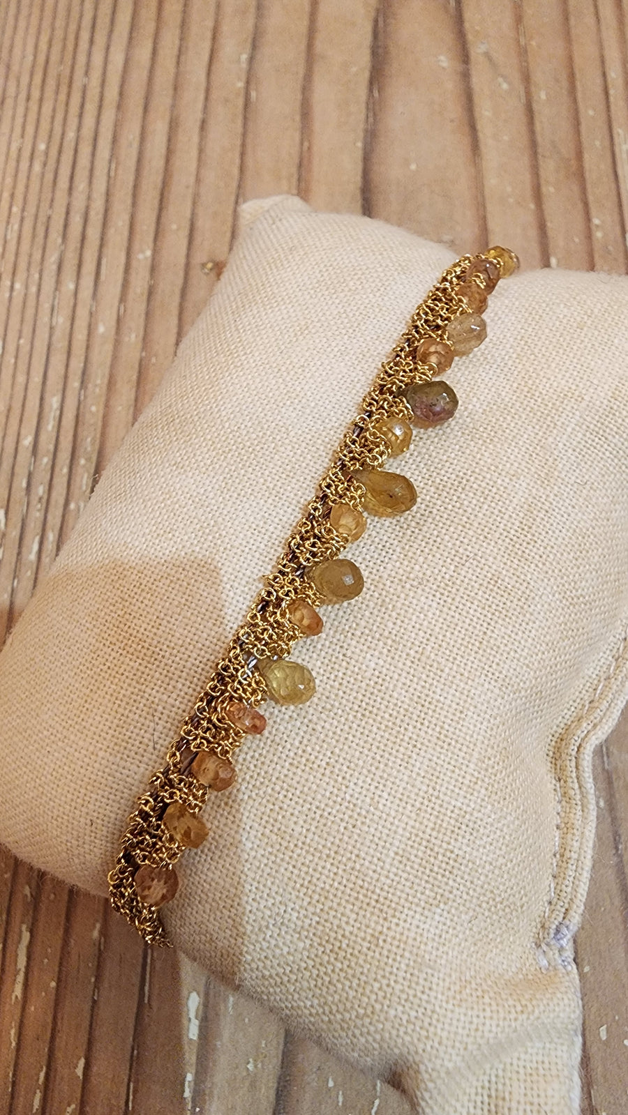 Hand loom gold plated bracelet - precious drop brown zapphire