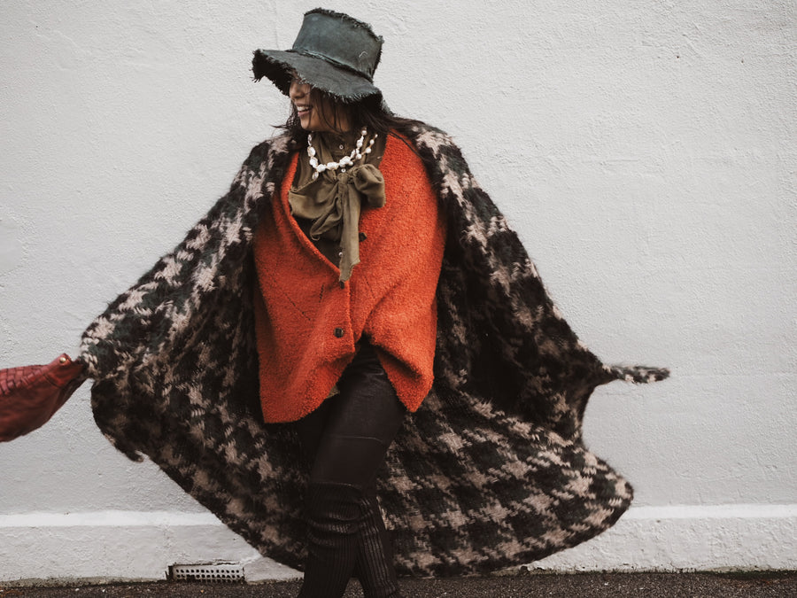 Handloom Maxi coat in houndstooth weave - Bespoke