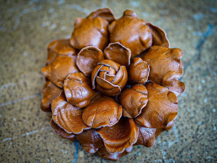 New York Hand Crafted camelia Flower Brooch - Ivory leather