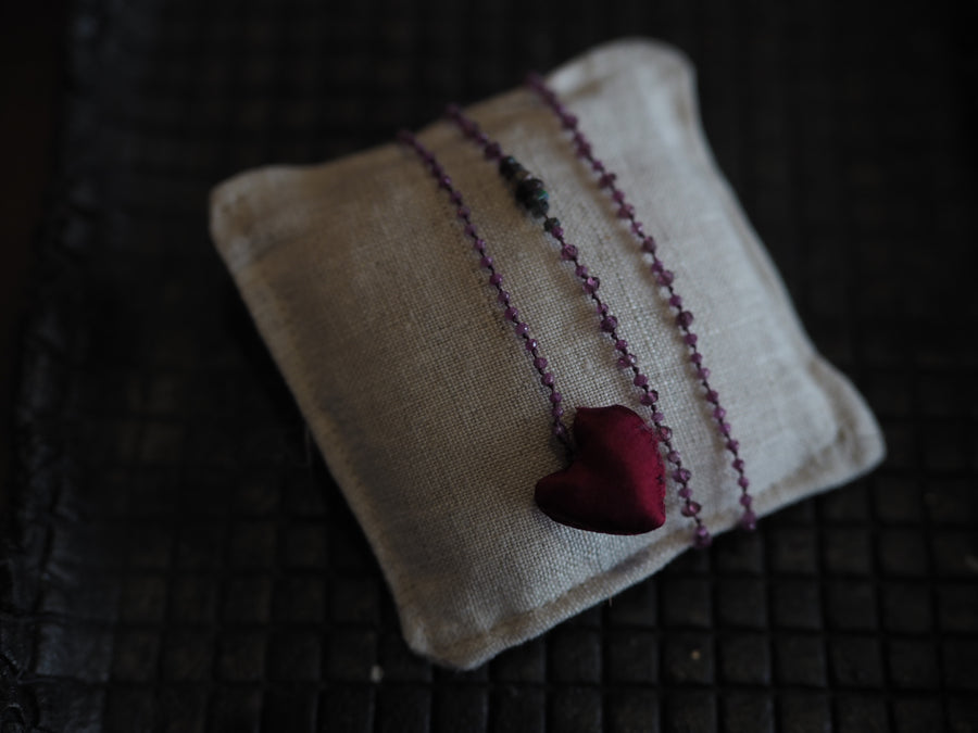 Antonia Rossi Embroidered Heart on a string of semi precious stones