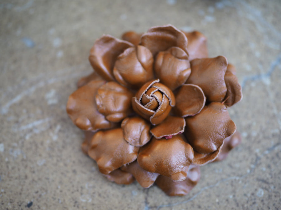 New York Hand Crafted camelia Flower Brooch - Ivory leather
