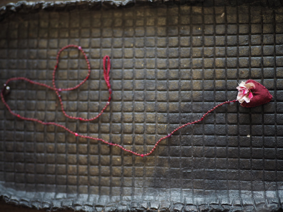 Antonia Rossi Embroidered Heart on a string of semi precious stones