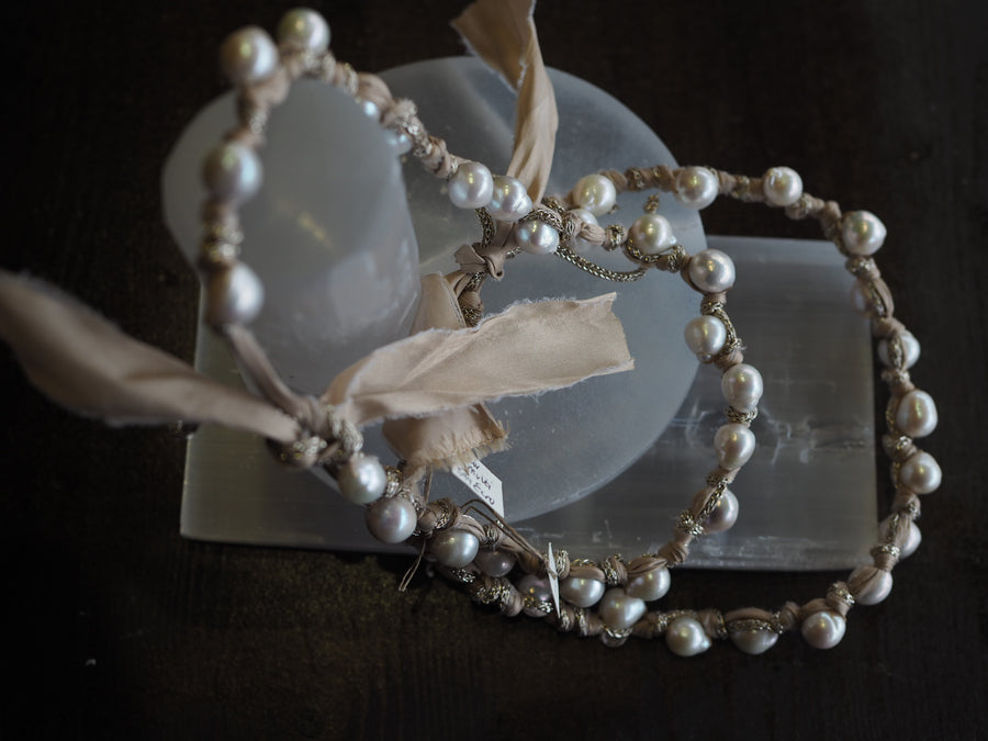 Silk Ribbon Tahitian Pearls Necklace - Ivory