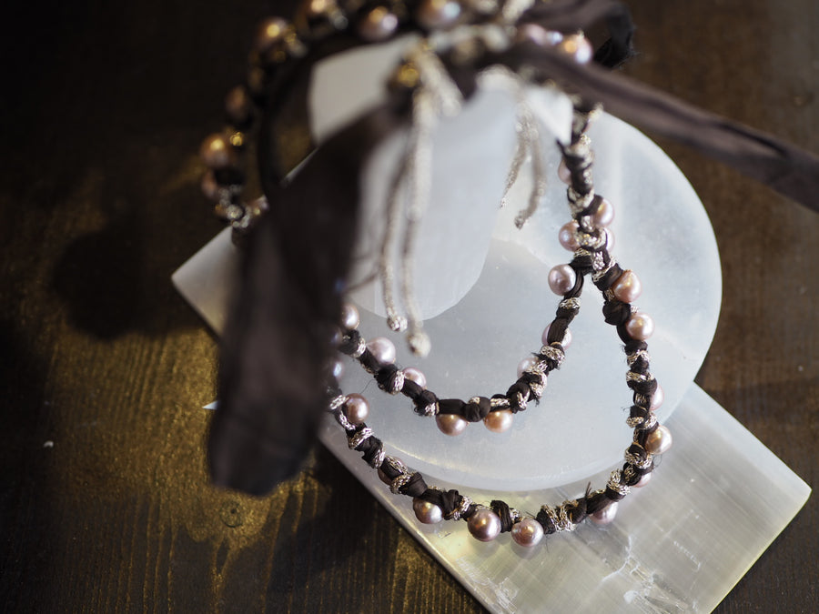Silk Ribbon Tahitian Pearls Necklace - Blush