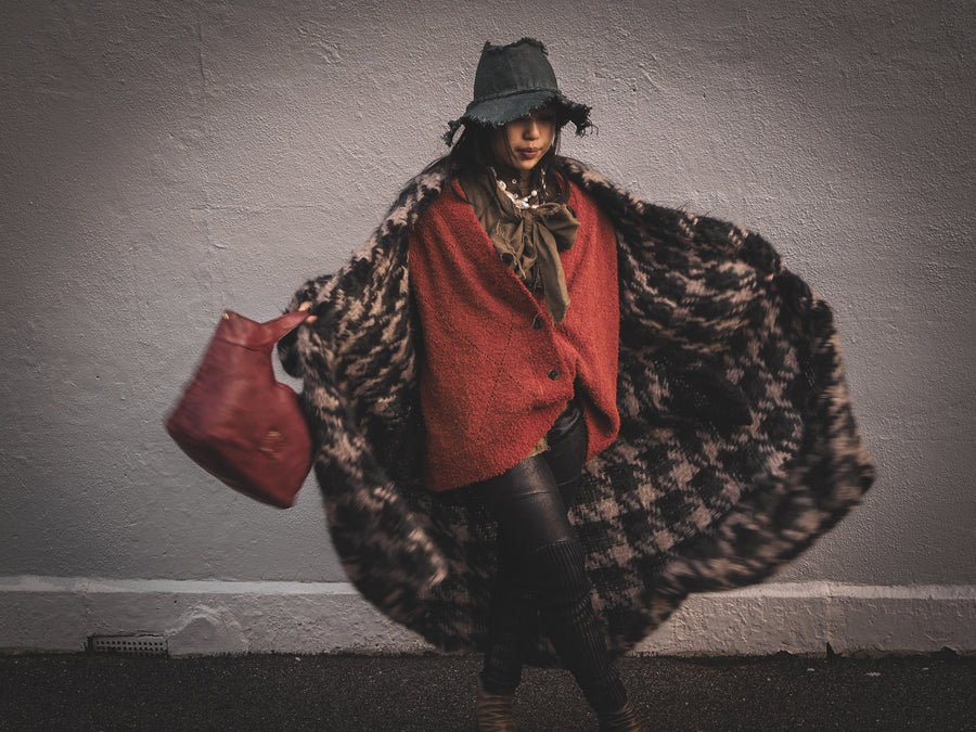 Handloom Maxi coat in houndstooth weave - Bespoke