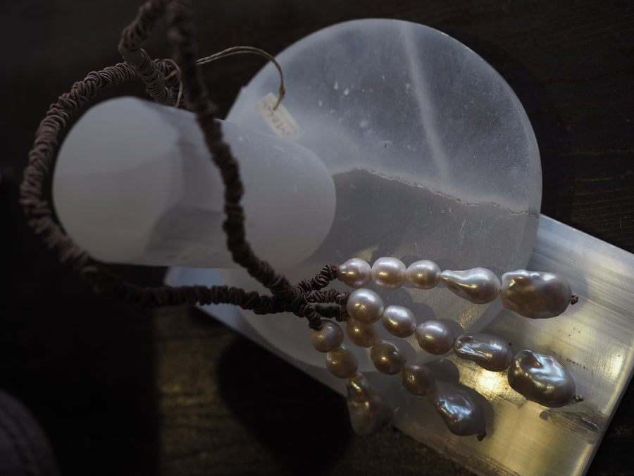 Multi Strand Pearls Necklace In A Cluster (Mocca Silk) - Ivory Pearls