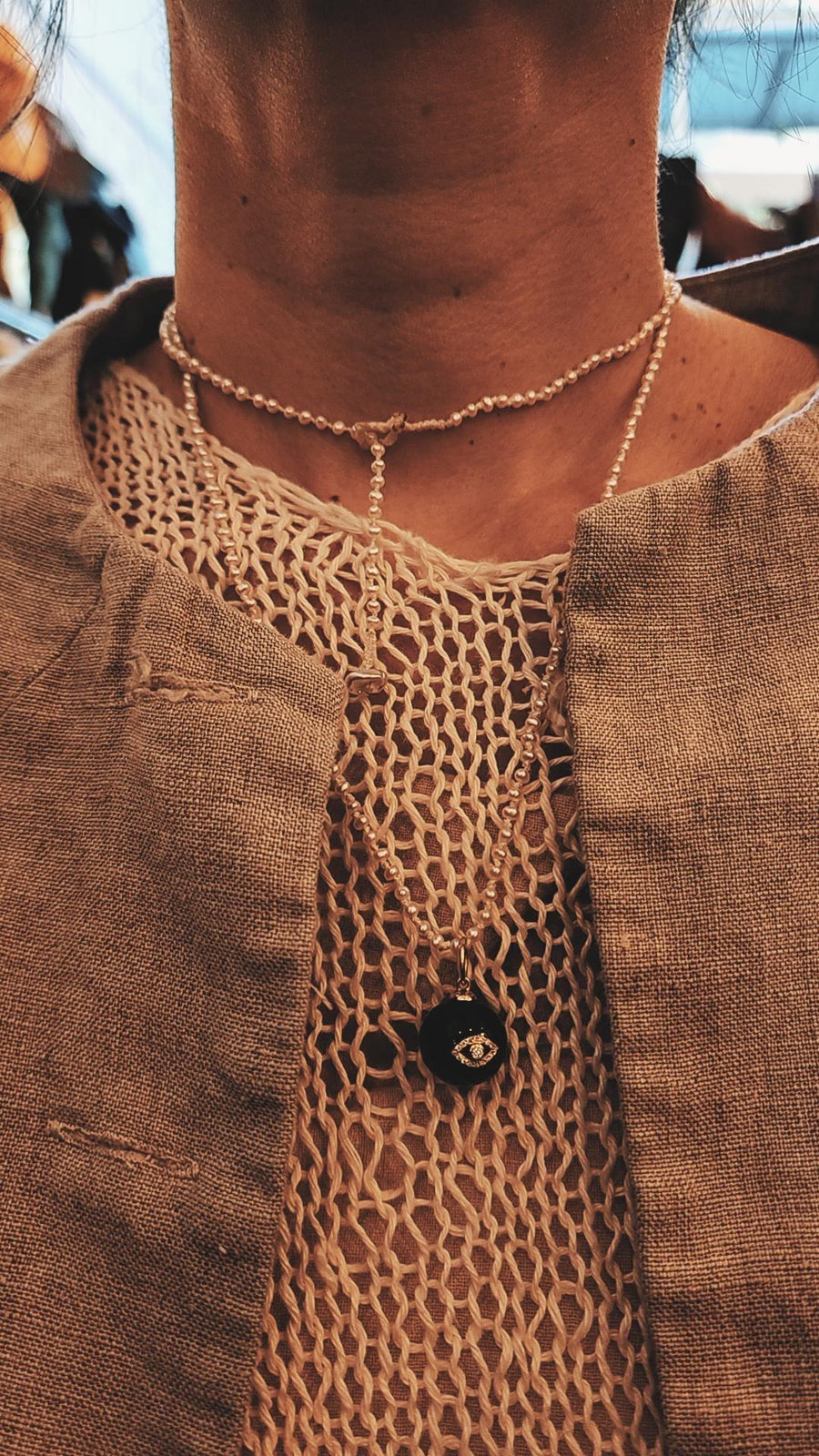 Malachite And Seed Pearls Hand-Knotted Necklace