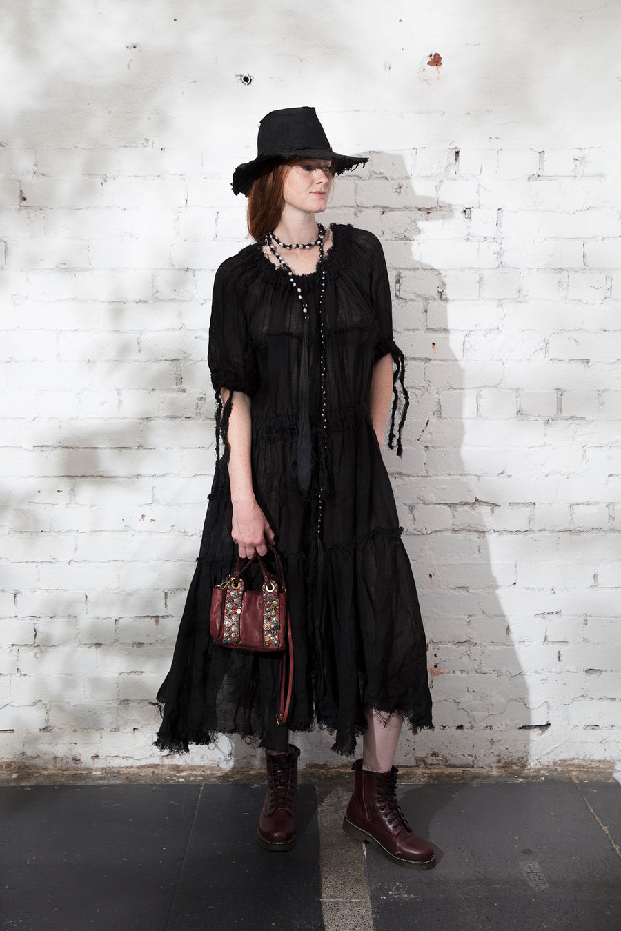 Volant dress (Linen gauze) Black