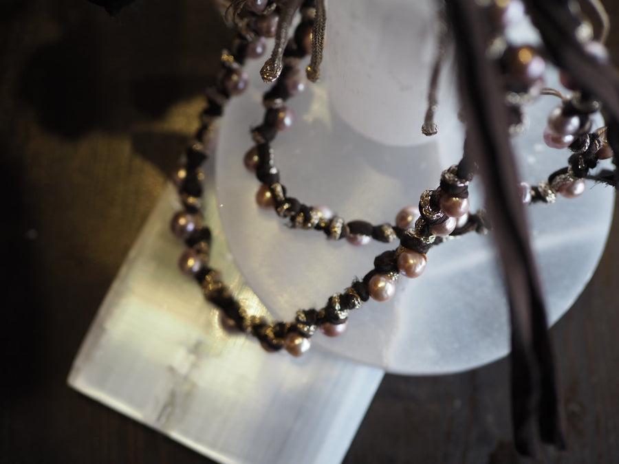 Silk Ribbon Tahitian Pearls Necklace - Blush