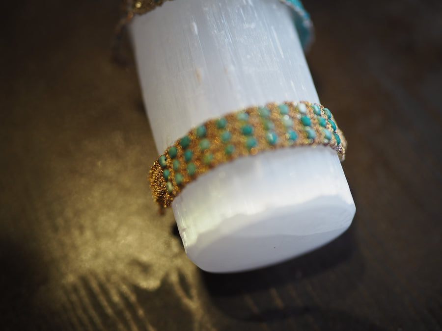 Stones Hand Loom Bracelet (Sterling Silver Gold Plated) turquoise