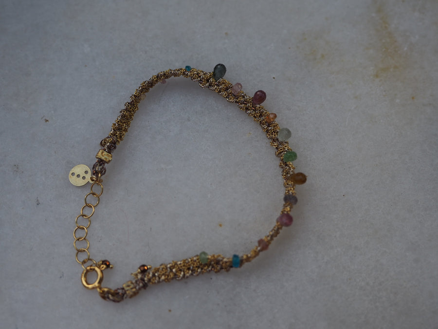Precious Drop Hand Loom Bracelet (Sterling Silver Gold Plated) multi Crystals