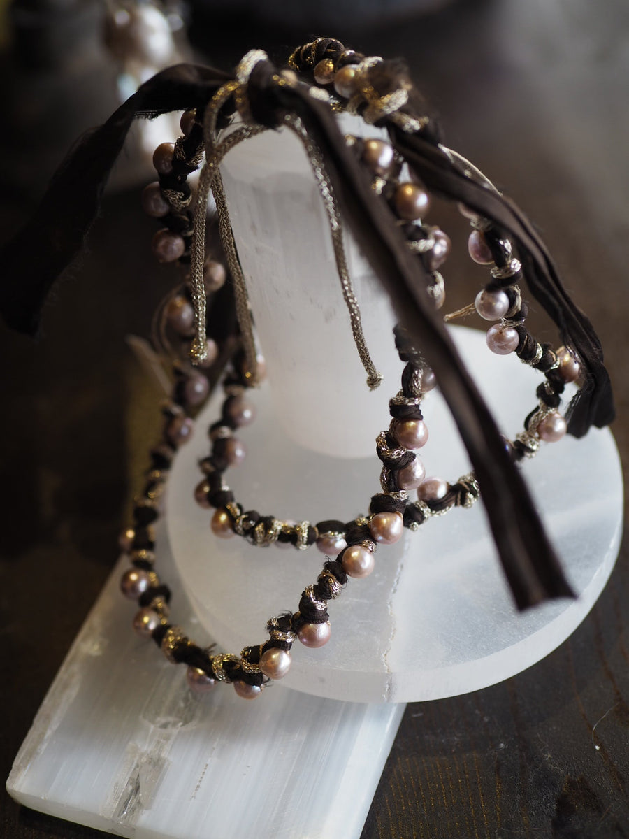 Silk Ribbon Tahitian Pearls Necklace - Blush