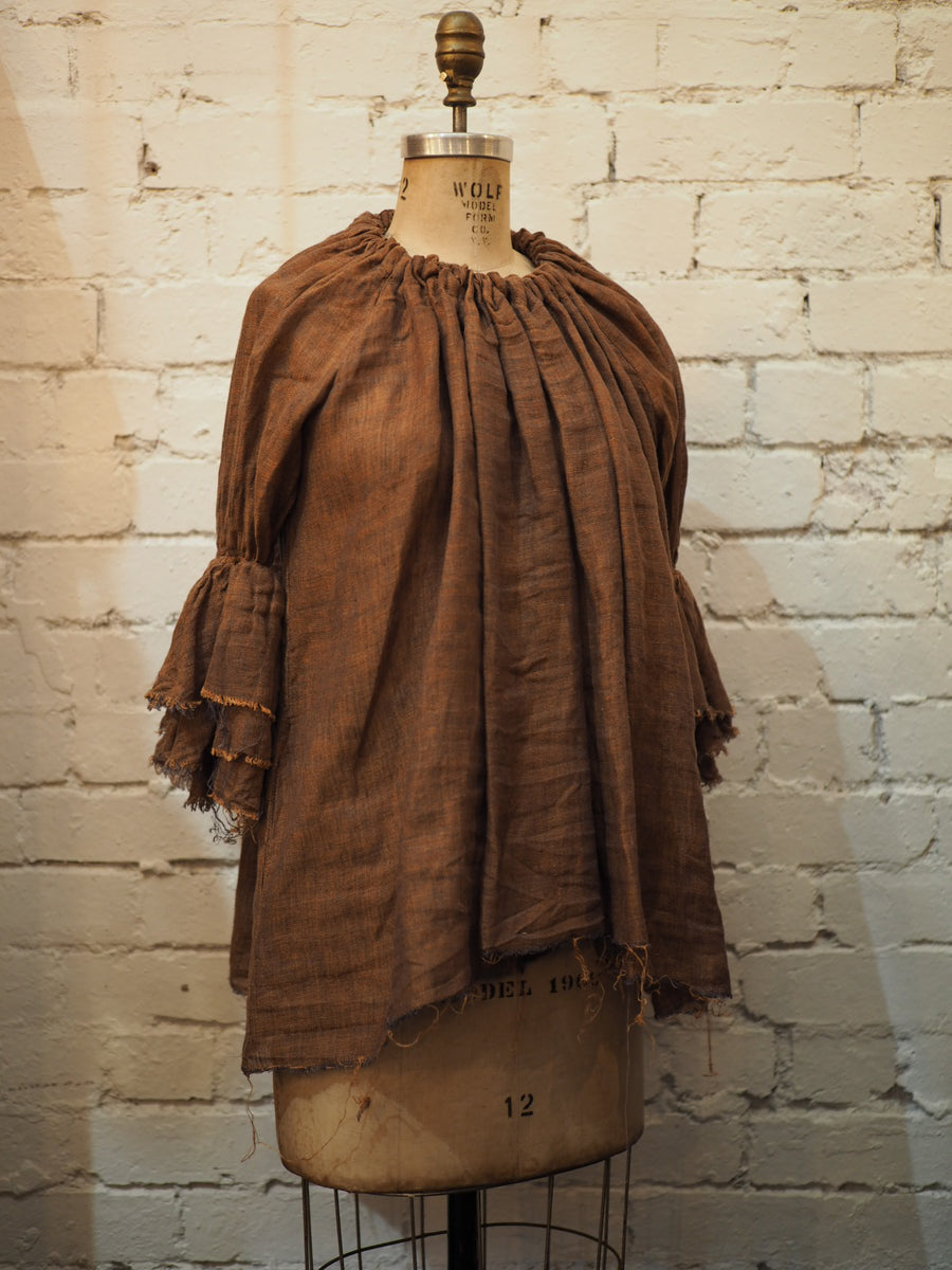 Button Back Blouse (Linen Gauze) - Rust