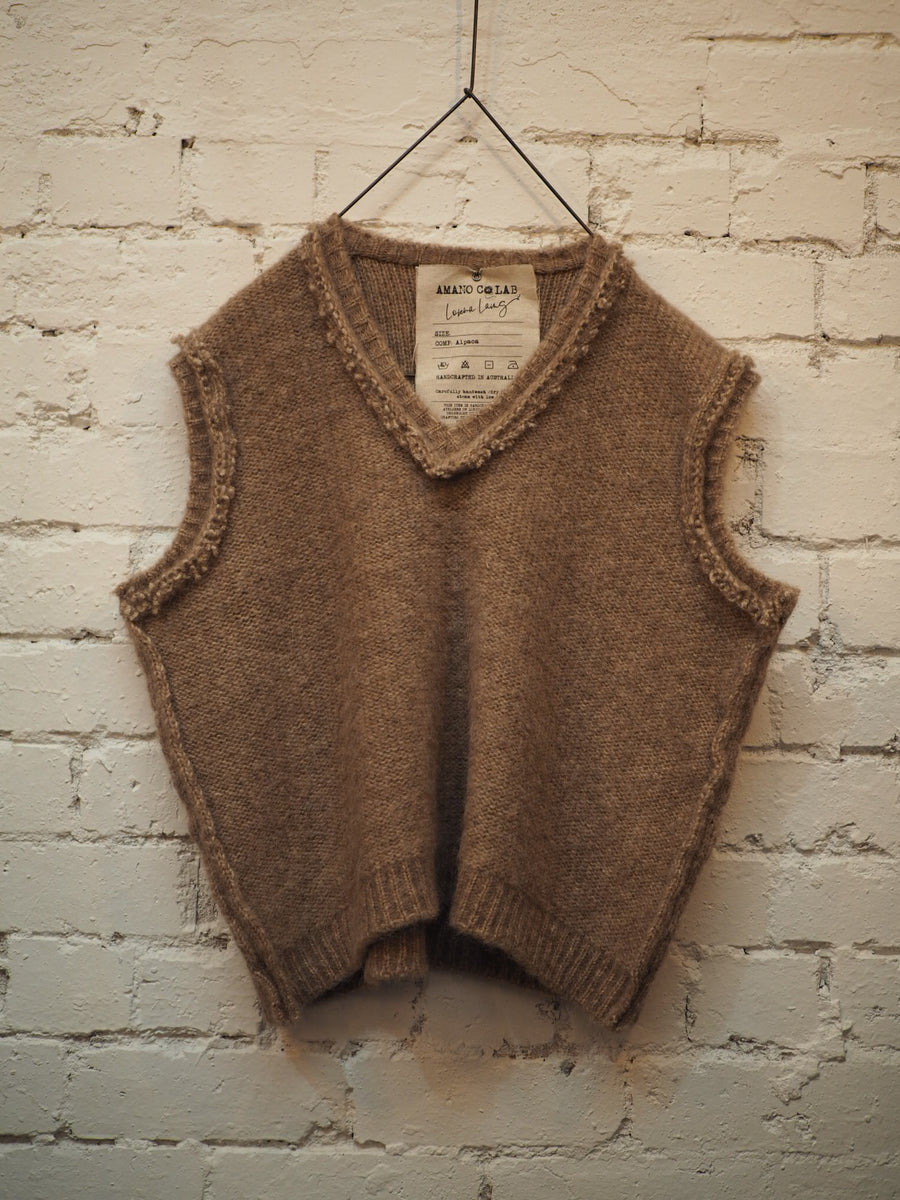 Knitted V Neck Vest (Alpaca) - Oatmeal