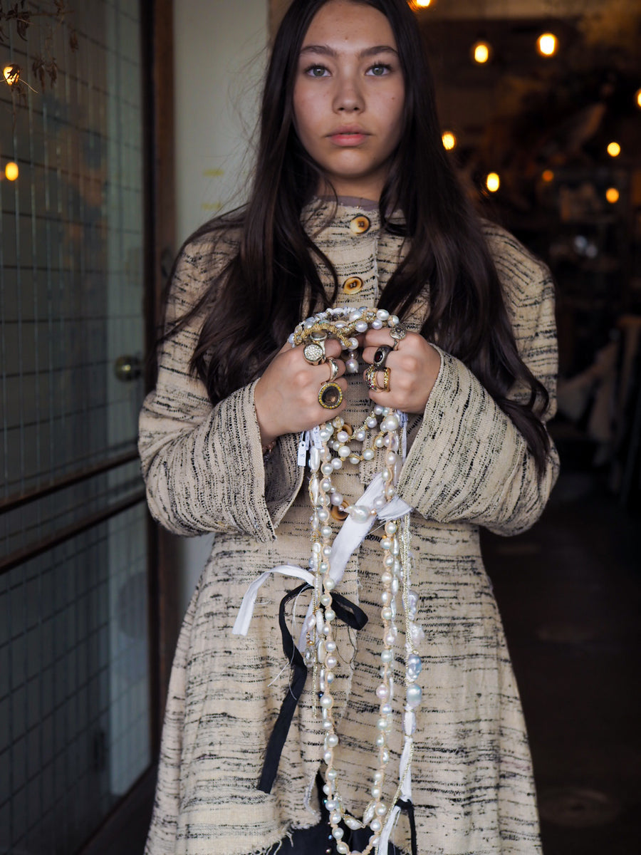 Mid length Tux Style Riding Jacket (Silk) - Natural / Black