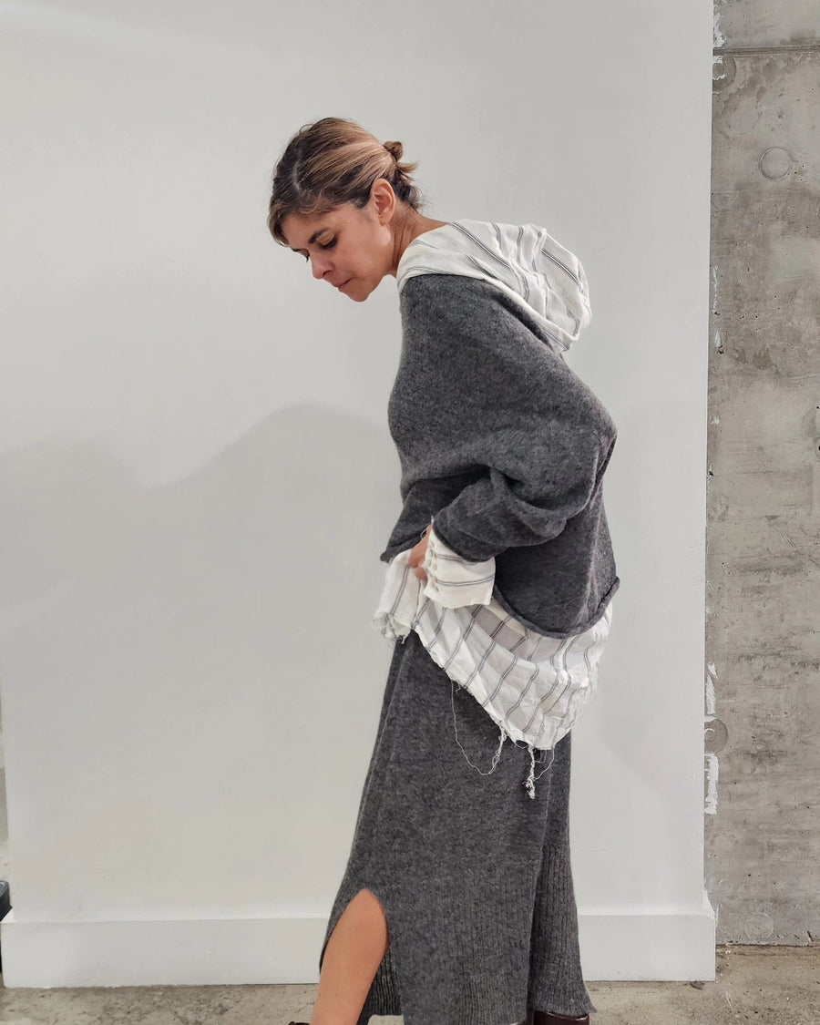 Hooded Shirt (Linen) - Checkered Weave