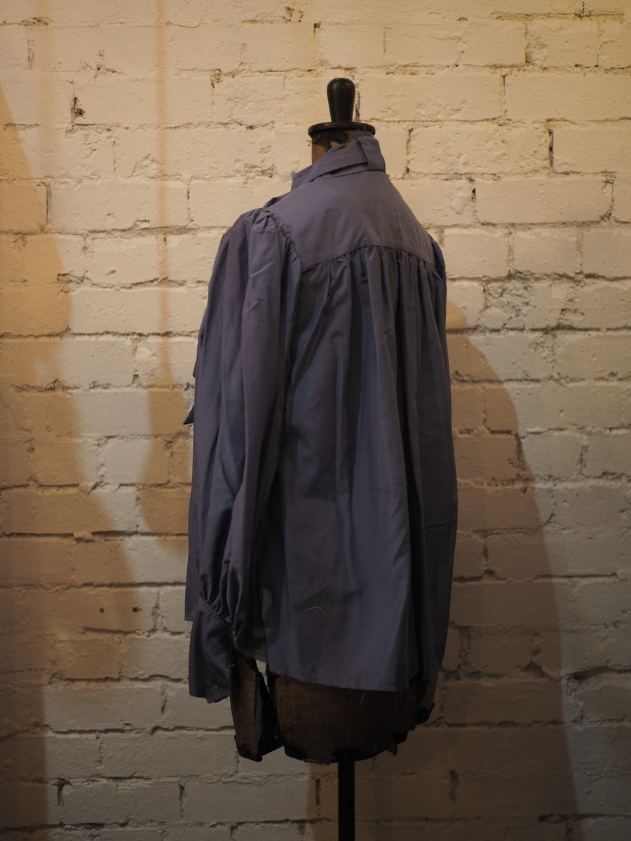 Button Through Blouse (Silk) With Neck Tie - Wedgewood Blue