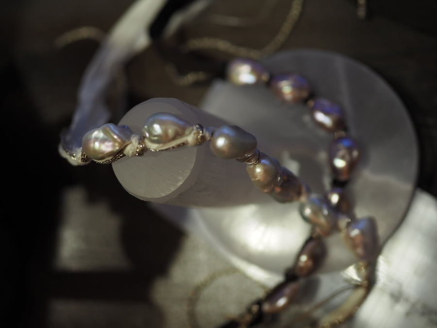 Silk Ribbon Baroque Pearls Necklace - Blush Pearls