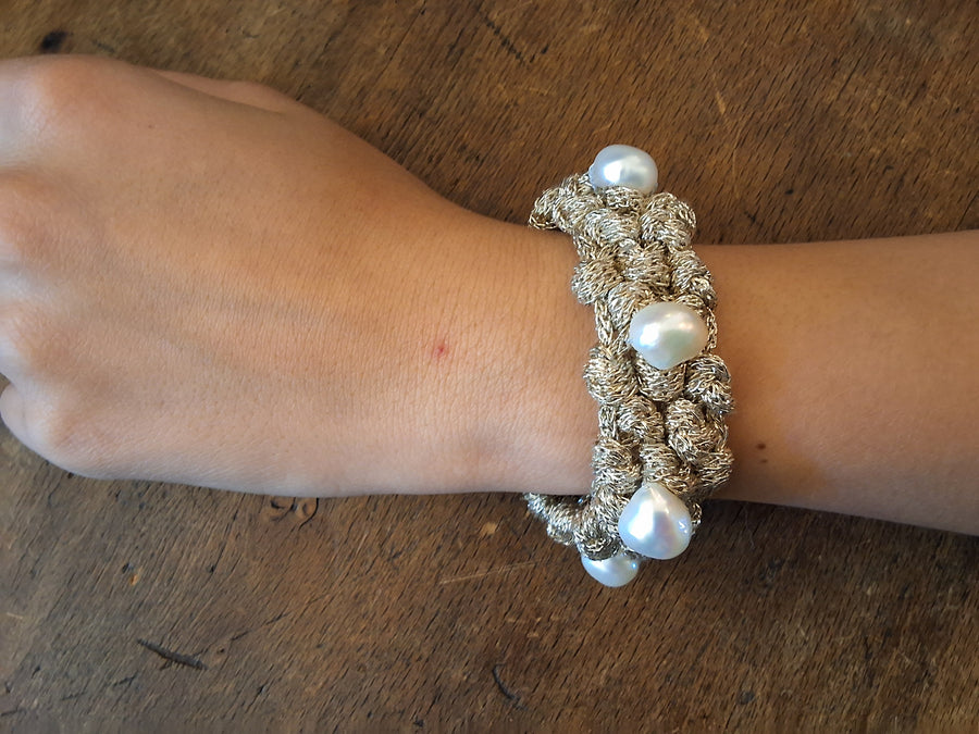 Mela crochet pearl cuff bracelet