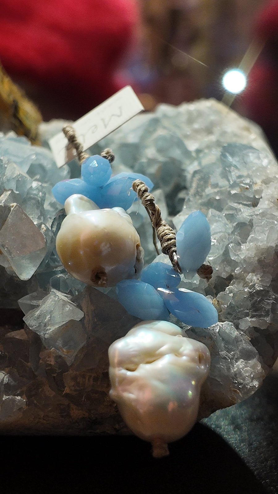 Mela Drop Pearl Earrings With Calcedony Quartz Crystals