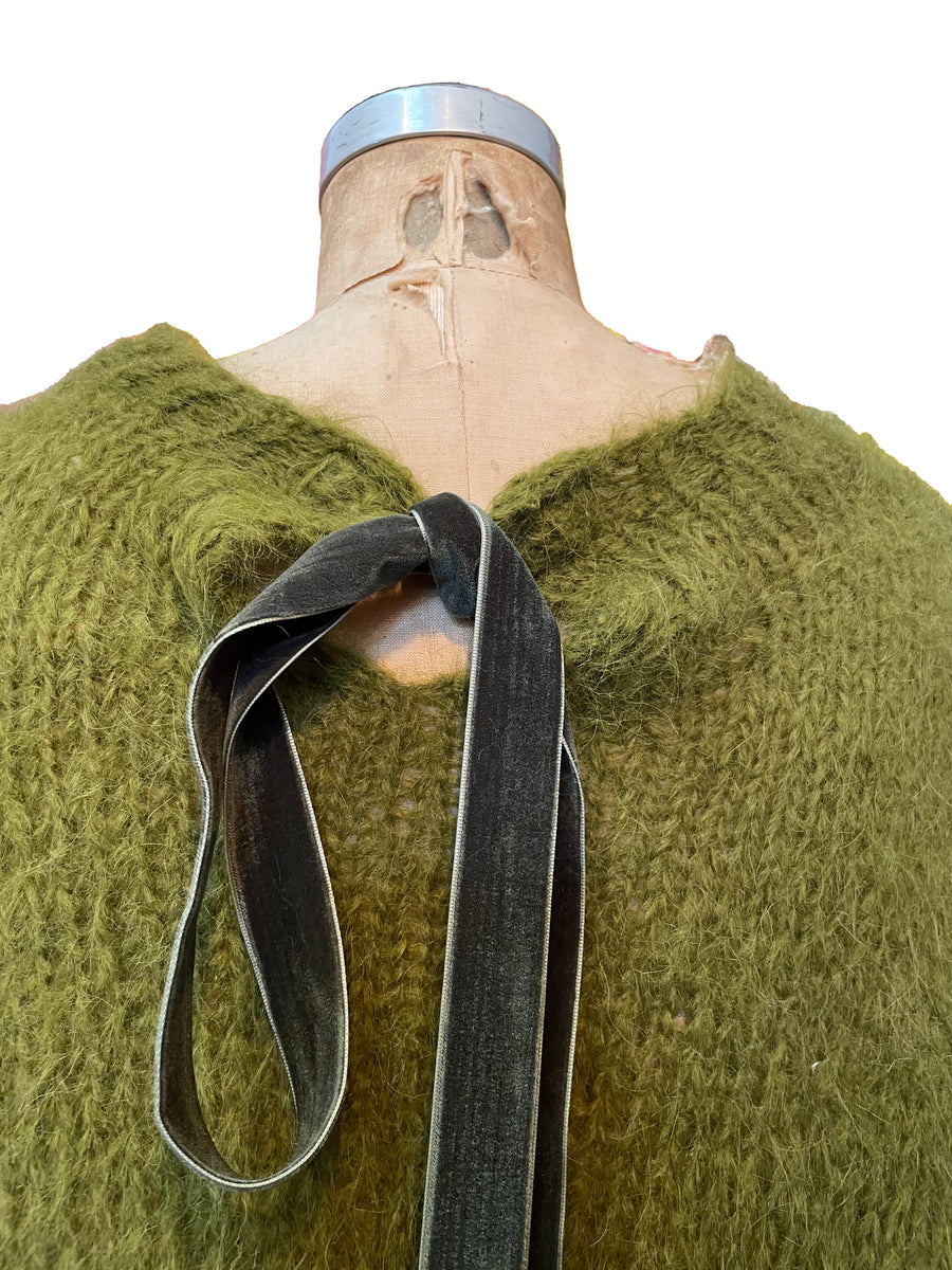 Hand knit batwing sweater with Tie back (Alpaca) - Chartreuse