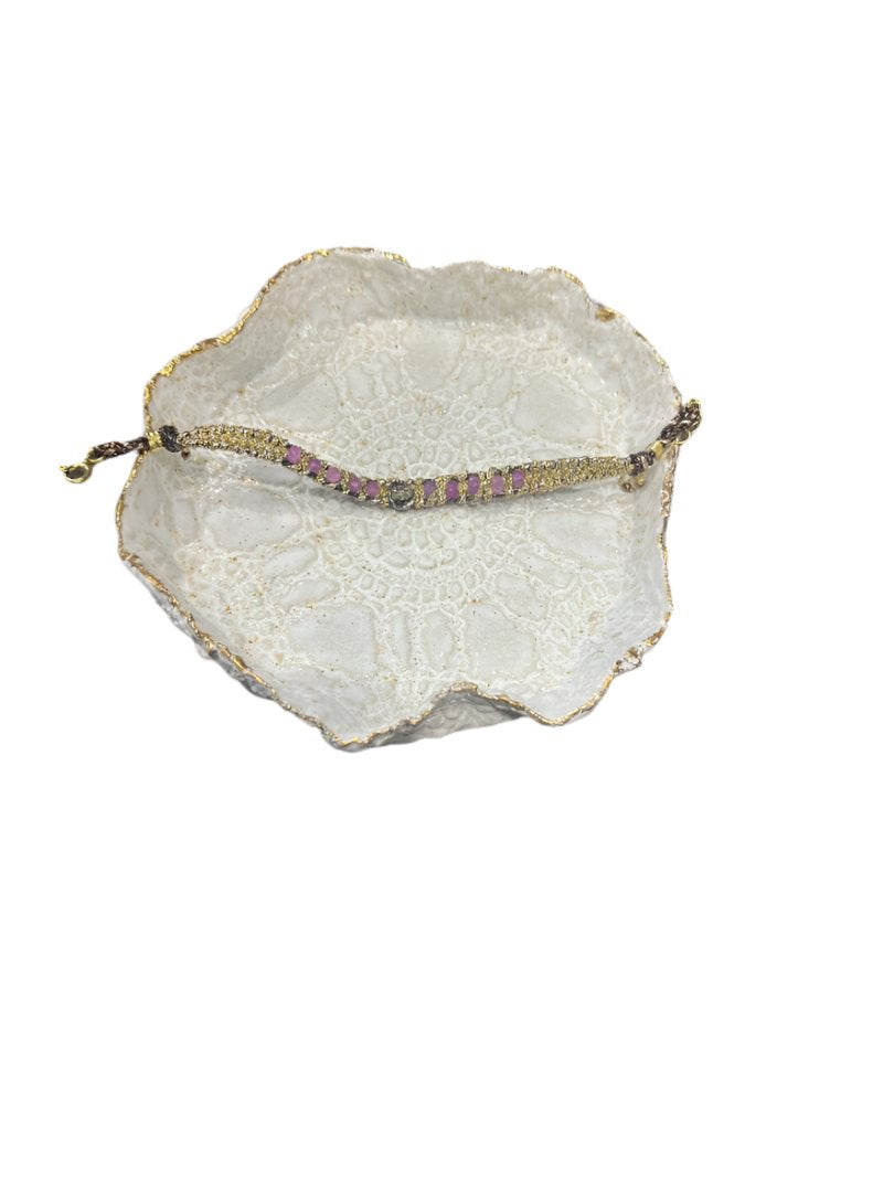 Hand Loom Gold Plated Bracelet - Precious Drop Saphire Roseta