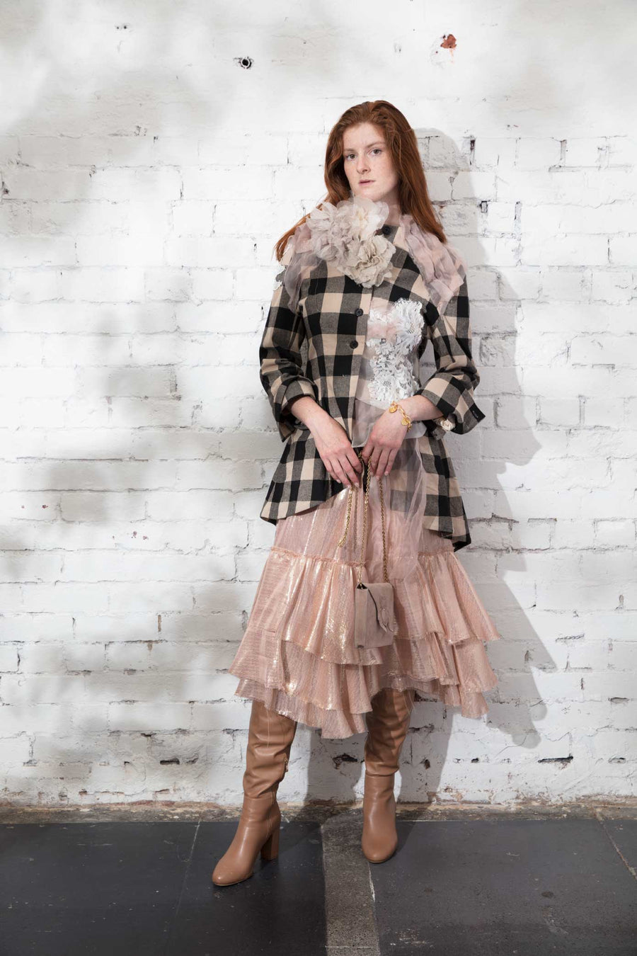 Swan Dress With Ruffle Hem - Silk Lame