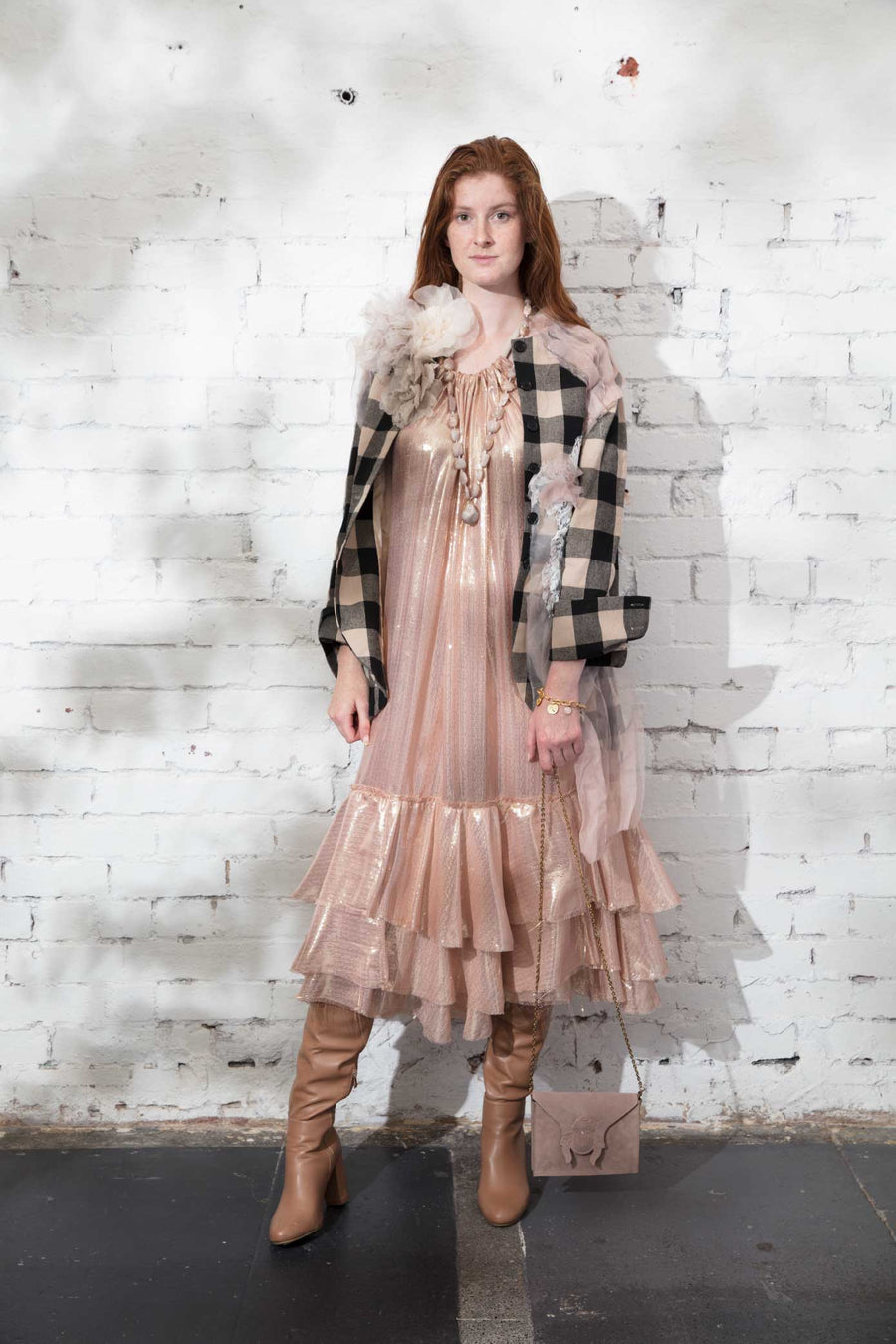 Swan Dress With Ruffle Hem - Silk Lame