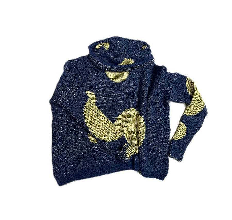 Over size alpaca spot sweater -Navy /yellow spot
