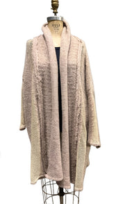 Alpaca kimono style cardigan with mesh detail - Pink/oat