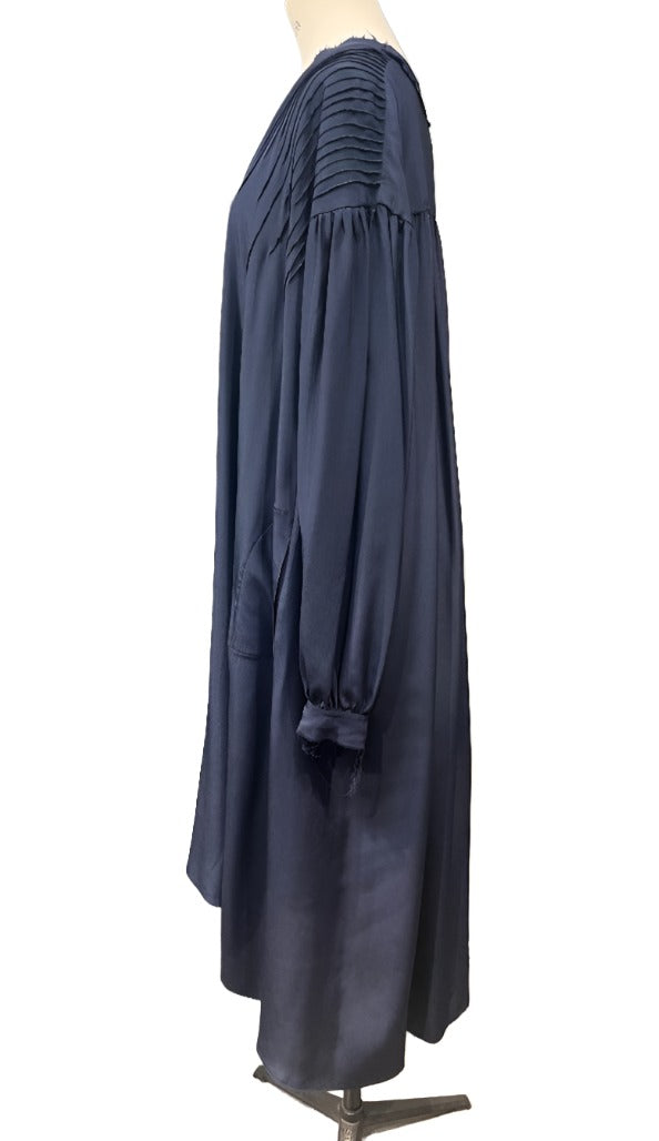 Pin-tuck silk duster / shirt dress - Navy