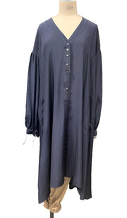 Pin-tuck silk duster / shirt dress - Navy