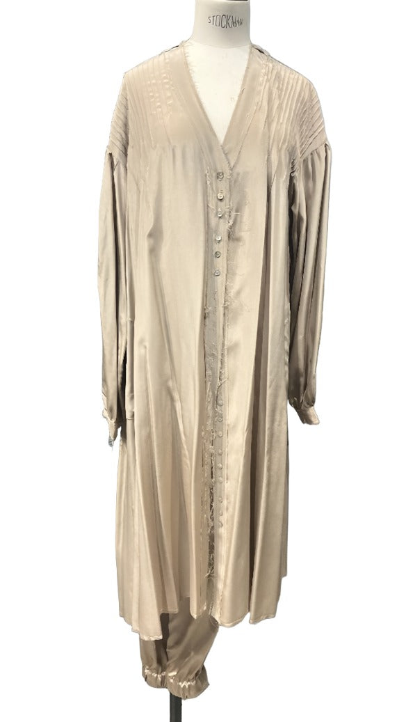 Pin-tuck silk duster / shirt dress - Natural