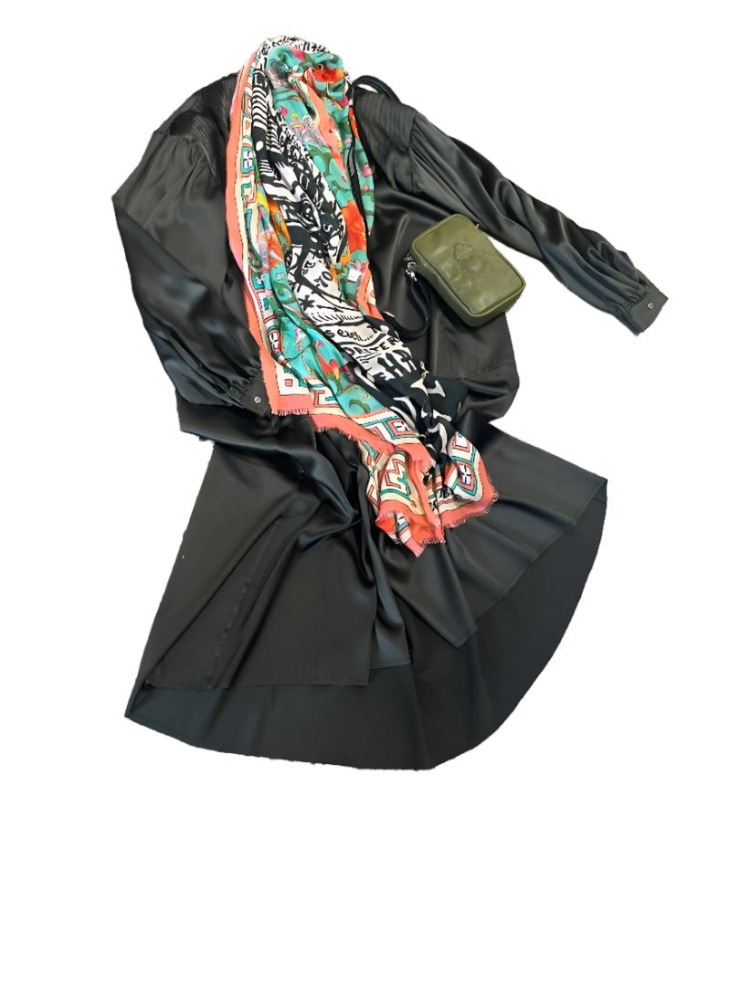 Pin-Tuck Duster / Shirt Dress (Silk) - Navy