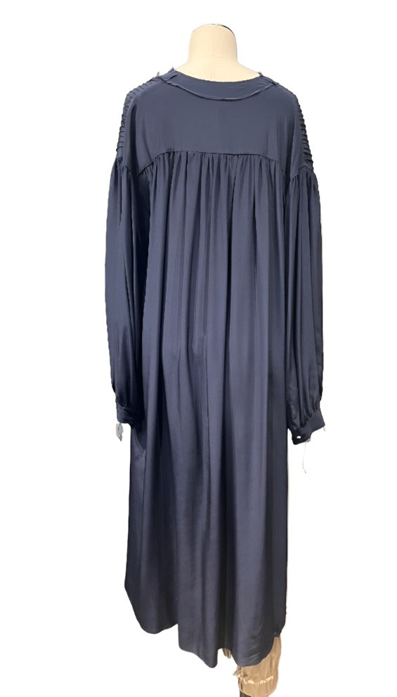 Pin-tuck silk duster / shirt dress - Navy