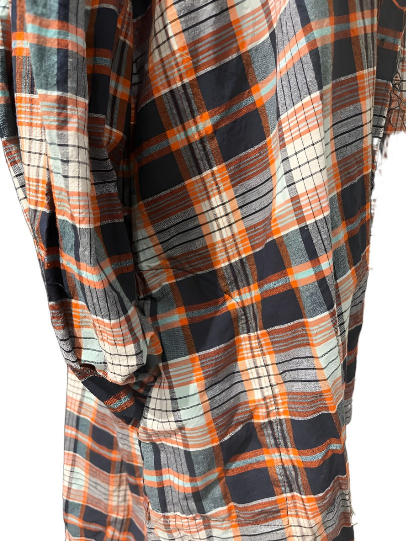 Amano Pintuck Check Shirt (Cotton) -Orange/Navy/White
