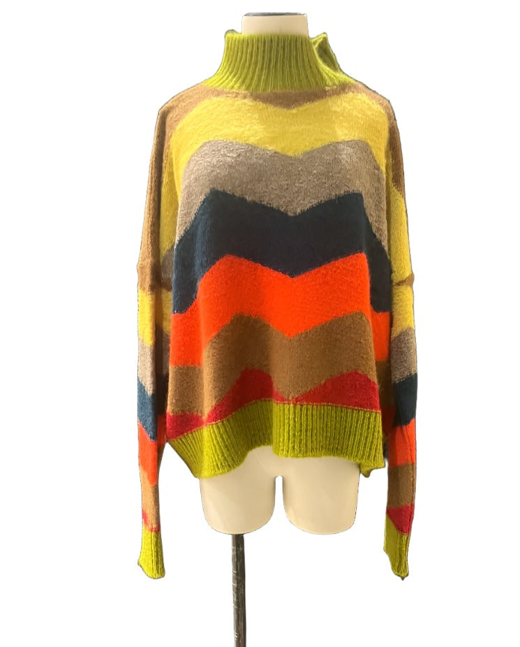 Amano Chevron Alpaca Knit Sweater - Yellow/Orange/Chartreuse