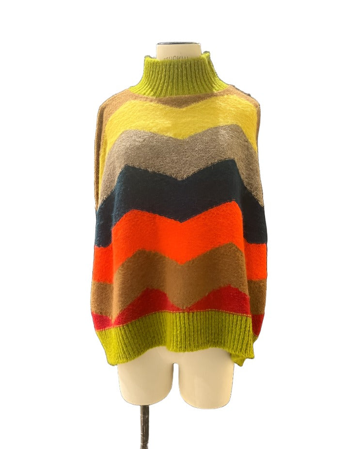 Amano Chevron Alpaca Knit Sweater - Yellow/Orange/Chartreuse
