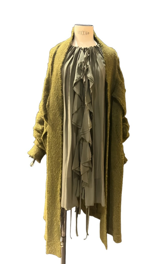 Alpaca Distressed Spider Lace Cardigan - Charcoal Grey
