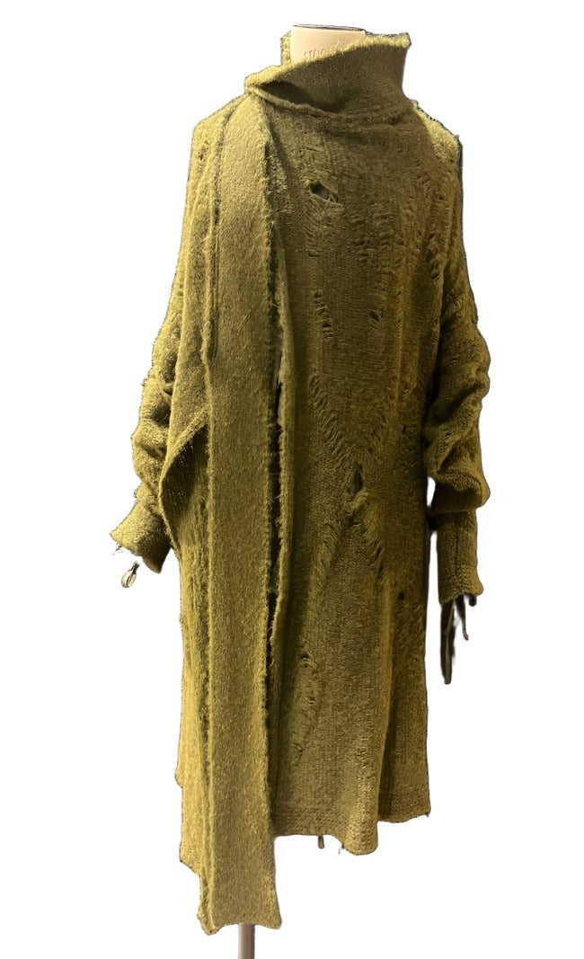 Alpaca Distressed Spider Lace Cardigan Khaki