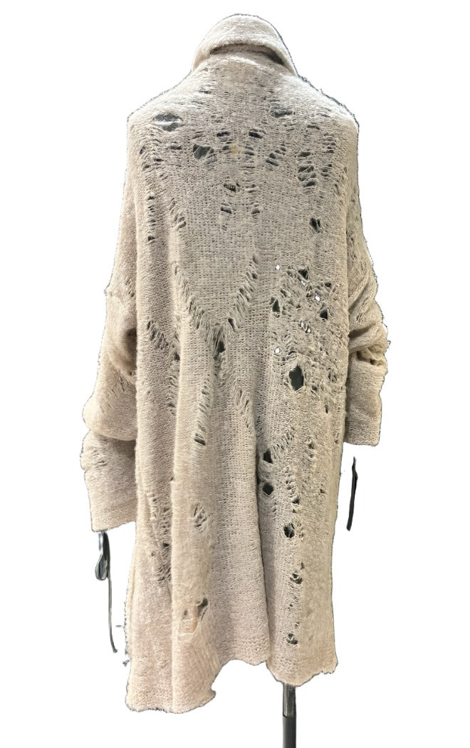 Alpaca Distressed Spider Lace Cardigan - Oat