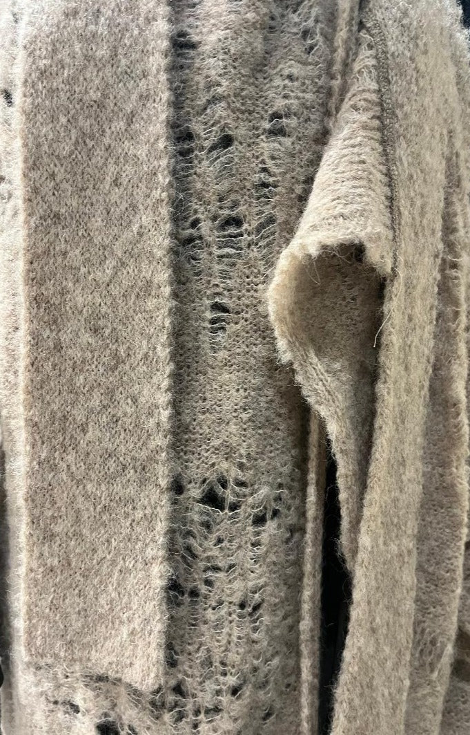 Alpaca Distressed Spider Lace Cardigan - Oat