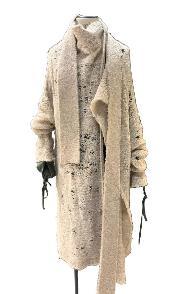Alpaca Distressed Spider Lace Cardigan - Charcoal Grey