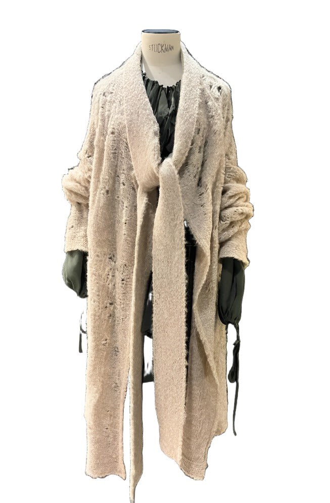 Alpaca Distressed Spider Lace Cardigan - Oat
