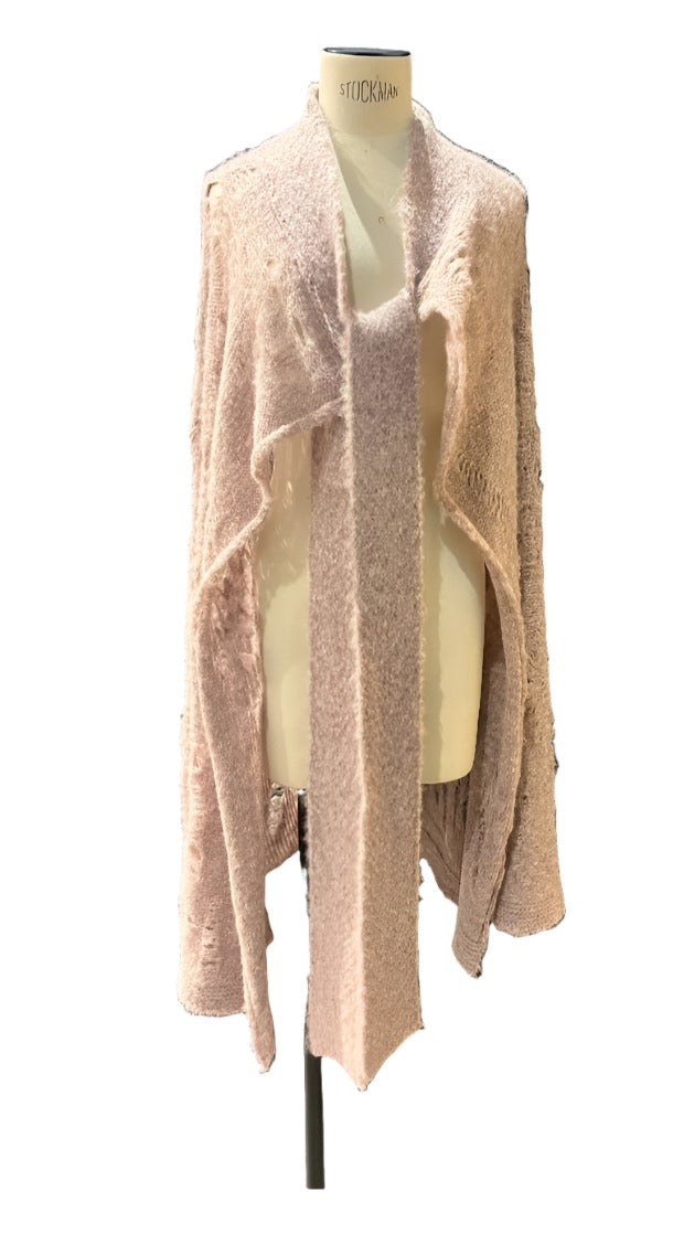 Alpaca Distressed Spider Lace Cardigan -Washed Pink