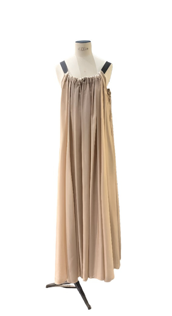 Silk Maxi Dress With Ribbon Ties - Mushroom