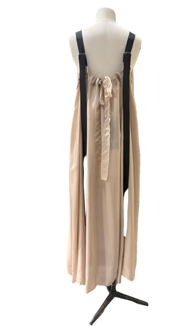 Silk Maxi Dress With Ribbon Ties - Mushroom